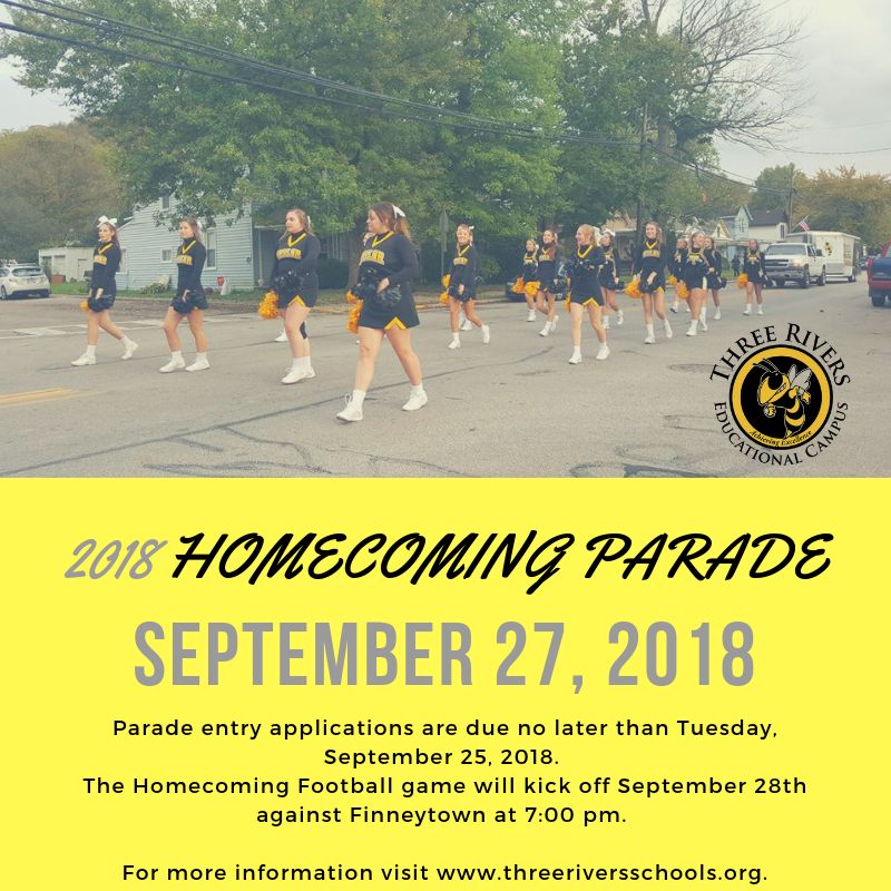 Homecoming Parade September 27, 2018 announcement. 
